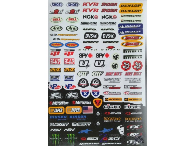 Наклейки виниловые на мотоцикл лист 50*30 см (А3) B015 Shoei brands